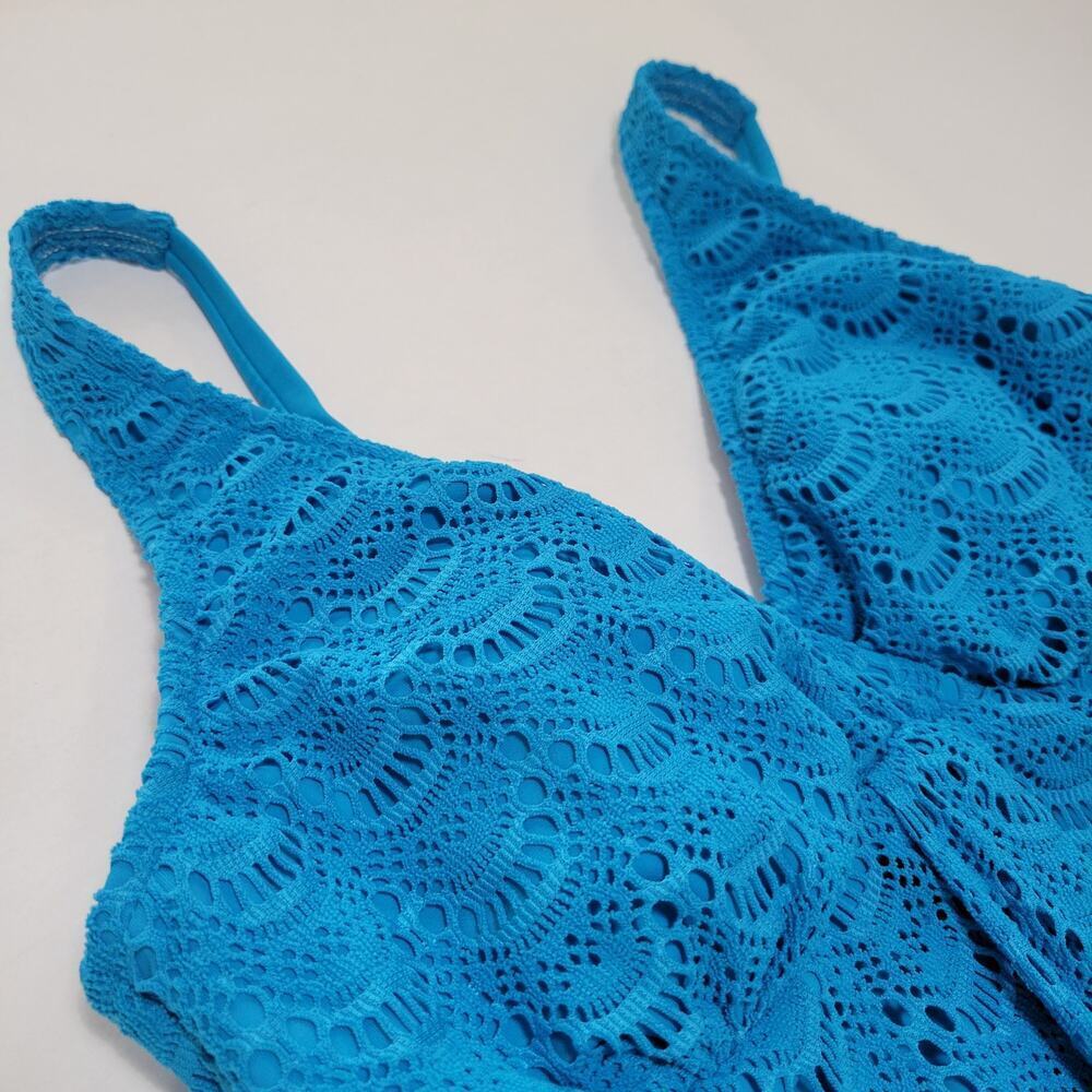 Swim Solutions Tummy-Control Flyaway Swimdress Crochet Boho Teal NWT Size 10 - Picture 5 of 11